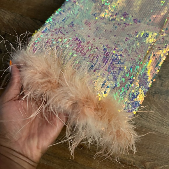 Premium Sequin Feather Trim Flare Pants disco boho party - Picture 9 of 11